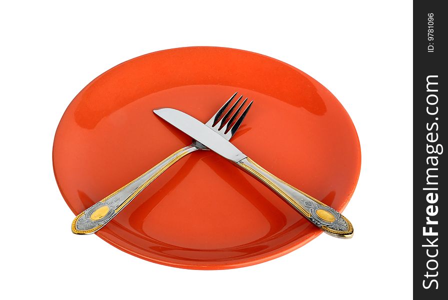 Empty dinner plate with fork and knife. Set of kitchen object. Empty dinner plate with fork and knife. Set of kitchen object.