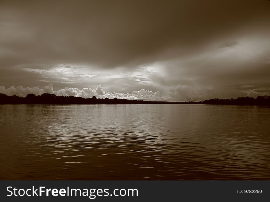 Zmbezi sunset. The Zambezi river. Zambia. Africa.