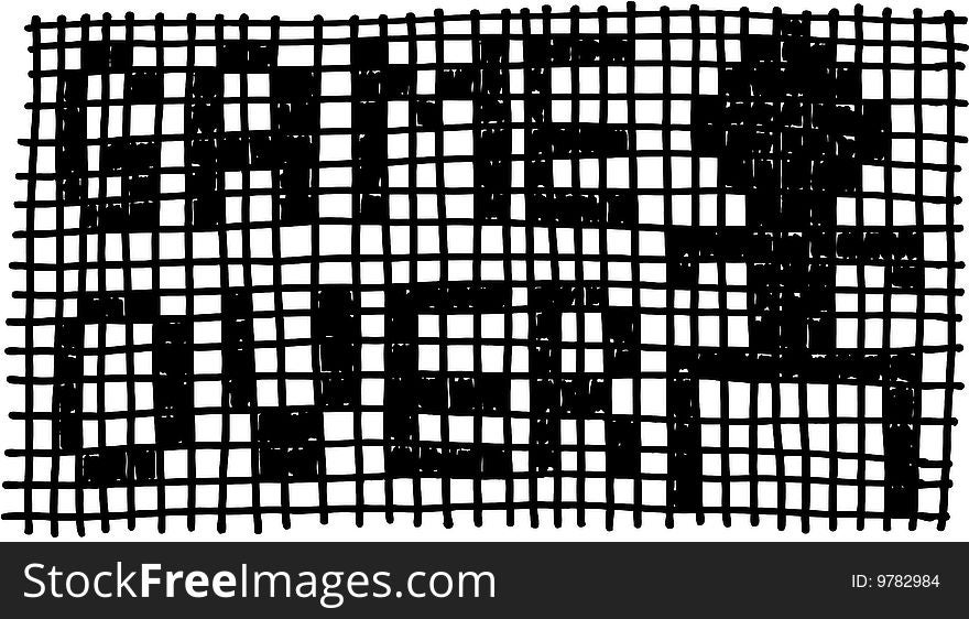 Game over with figure in net on white background