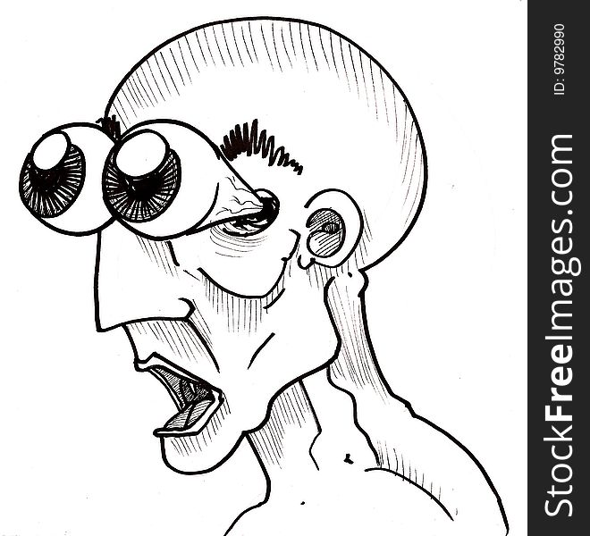 Black and white illustration of a surprised man. Black and white illustration of a surprised man