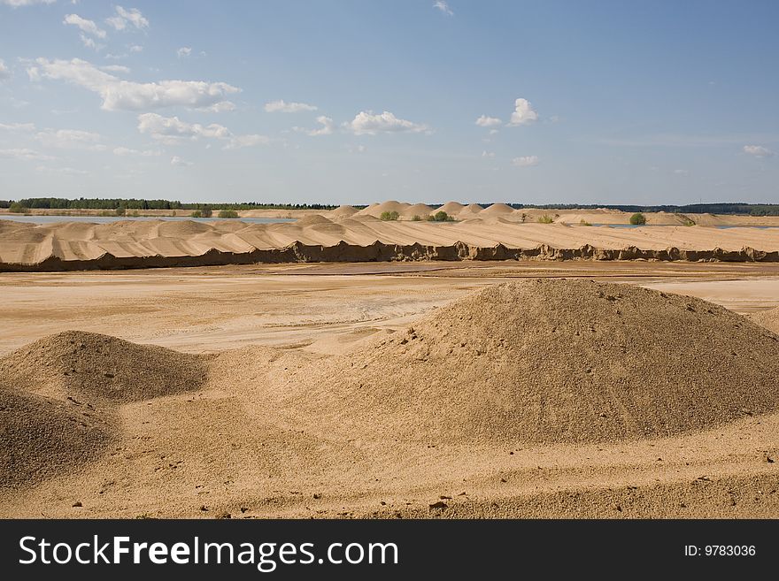 Sand extraction site. Extraction of raw material for making ciment