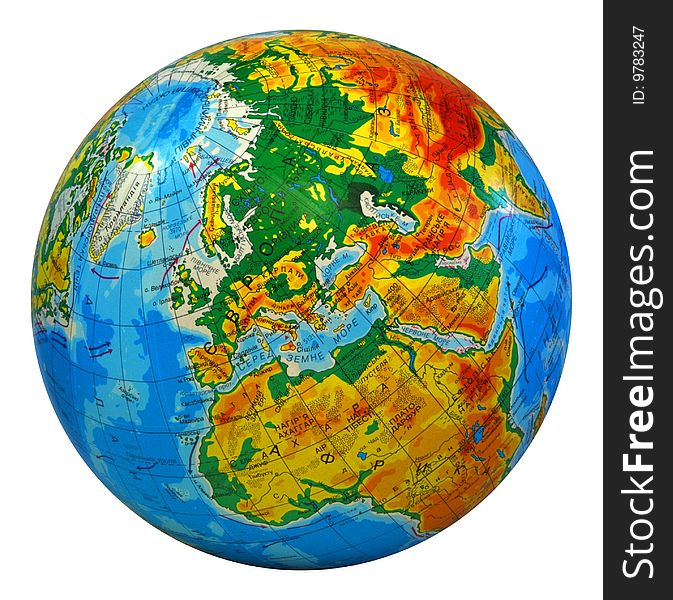 Image of earth in a center Europe with inscriptions in Ukrainian language. Image of earth in a center Europe with inscriptions in Ukrainian language