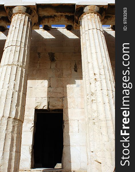 The entrance to the temple in Athens archaeological site (Greece). The entrance to the temple in Athens archaeological site (Greece).