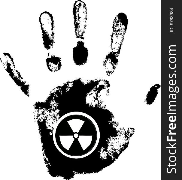 Vector hand print with radiation danger symbol