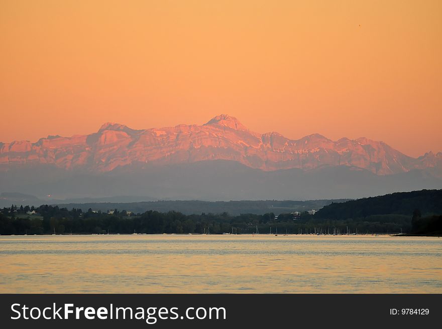Lake Constance (Ueberlingen area) in late evening, early summer, Baden-Wuerttemberg, Germany