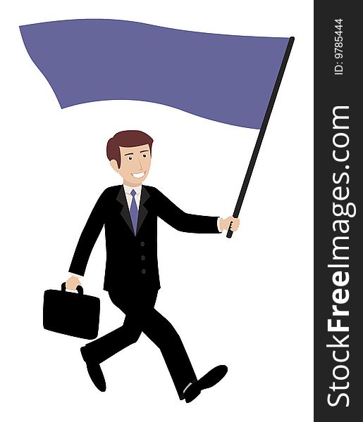 Happy businessman leader walking with flag. Happy businessman leader walking with flag