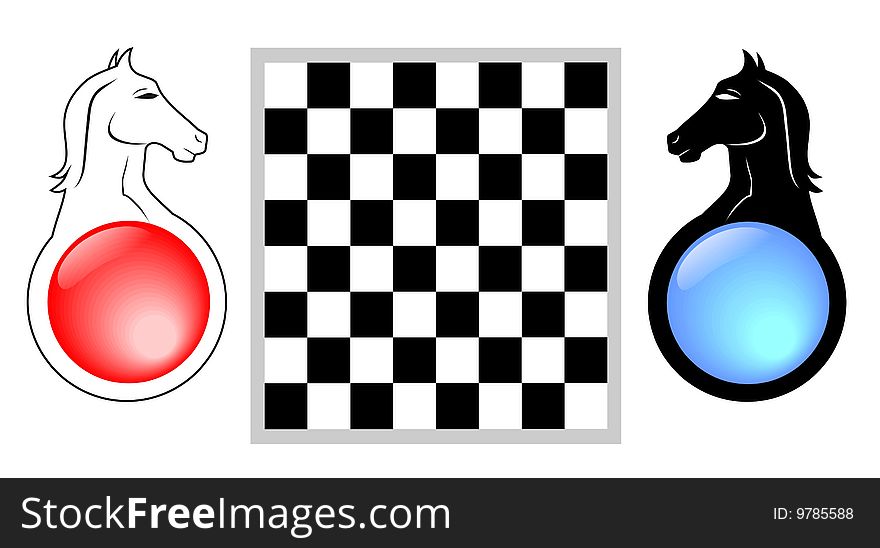 Checkerboard motif with two horses. Checkerboard motif with two horses