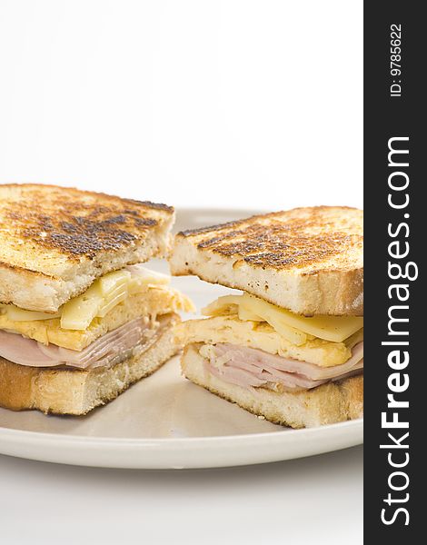 Tasty sandwich of ham and cheese omelet