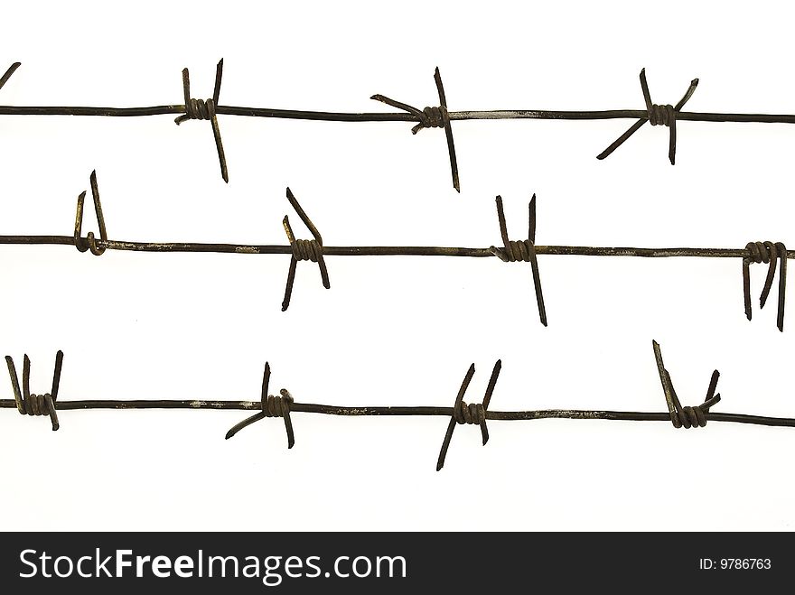 Three pieces of barbed wire isolated on white