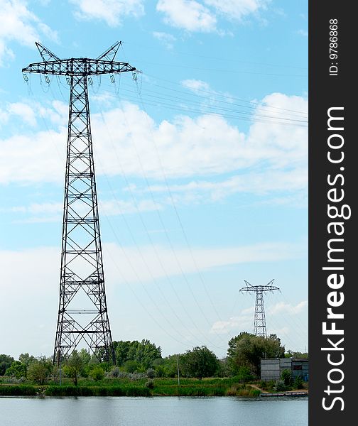 Electric power line along Volga river