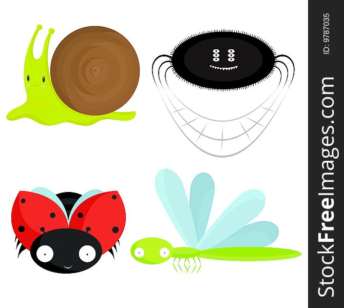 Cute insects and snail for your design. EPS. Full editable.