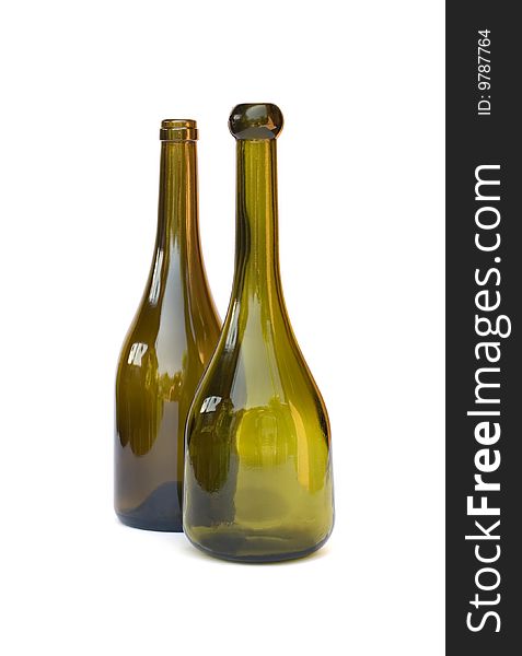 Two wine bottles on a white background