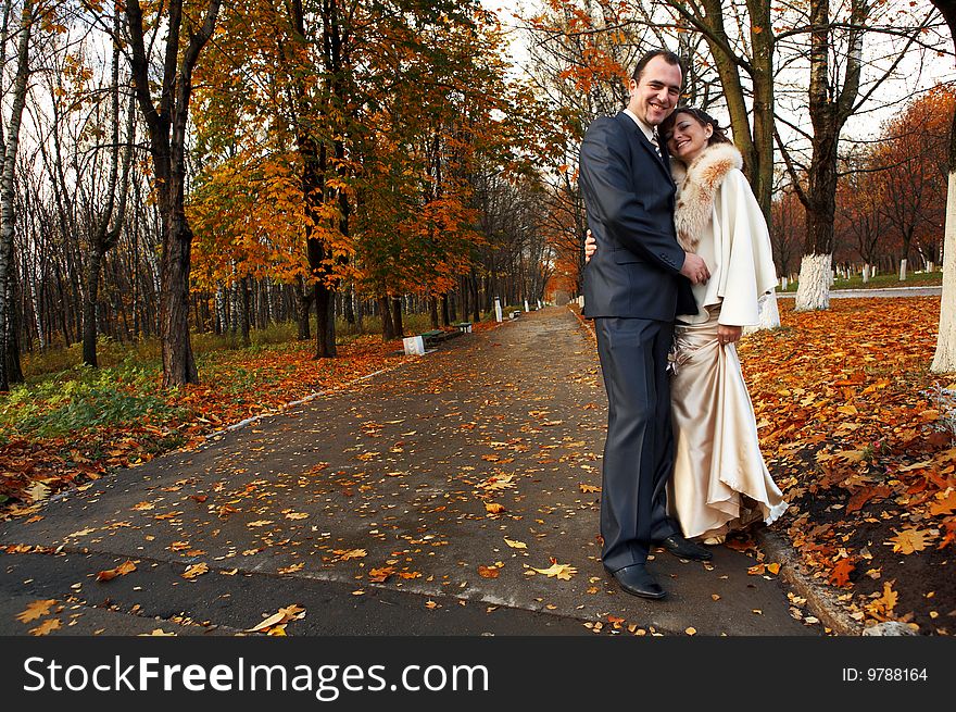Couple on their wedding day outdoors