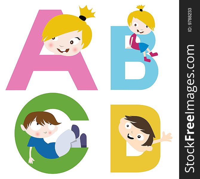 Boy and girl with alphabet vector. Boy and girl with alphabet vector