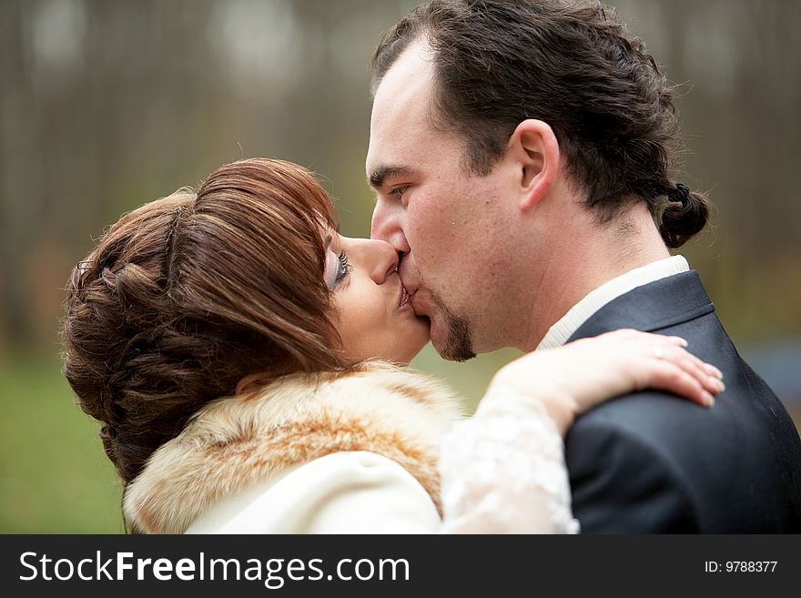 Couple on their wedding day outdoors