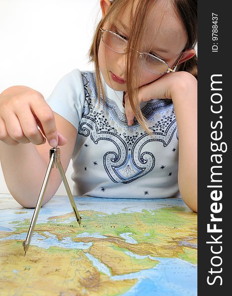 Girl Exploring The Map Of Eurasia