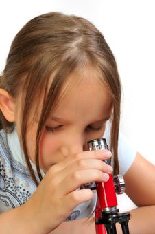 Girl Studying Something With Microscope Stock Photos Girl Studying Something With Microscope Stock Photos