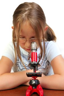Girl Studying Something With Microscope Royalty Free Stock Photography Girl Studying Something With Microscope Royalty Free Stock Photography