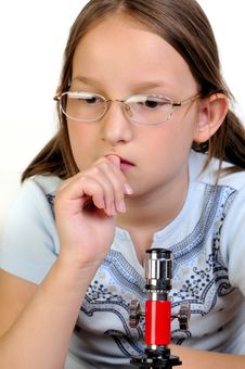 Girl Studying Something With Microscope Stock Images Girl Studying Something With Microscope Stock Images