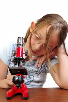 Girl Studying Something With Microscope Stock Photo Girl Studying Something With Microscope Stock Photo