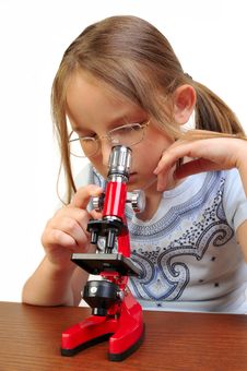 Girl Studying Something With Microscope Stock Photos Girl Studying Something With Microscope Stock Photos