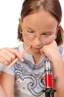 Girl Studying Something With Microscope Royalty Free Stock Photos Girl Studying Something With Microscope Royalty Free Stock Photos