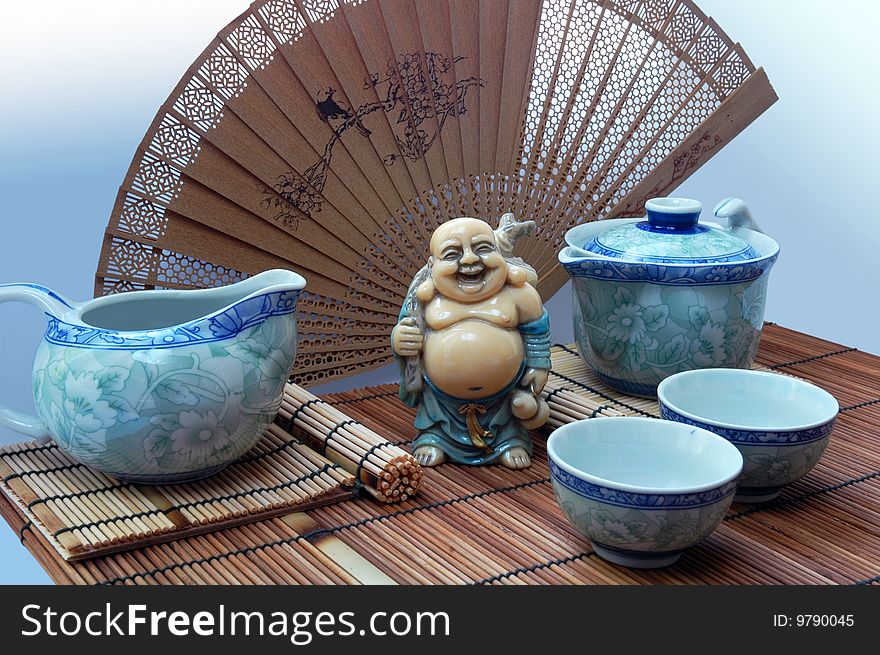 Set for tea ceremony on light background