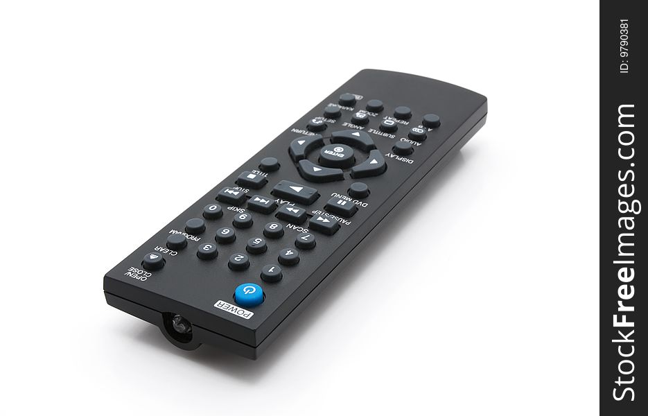 Black remote control television, white background. Black remote control television, white background