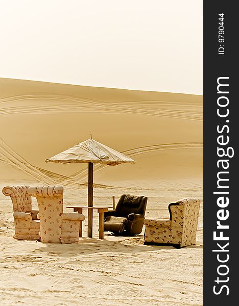 A make shift sitting area in the desert sands of Qatar. A make shift sitting area in the desert sands of Qatar