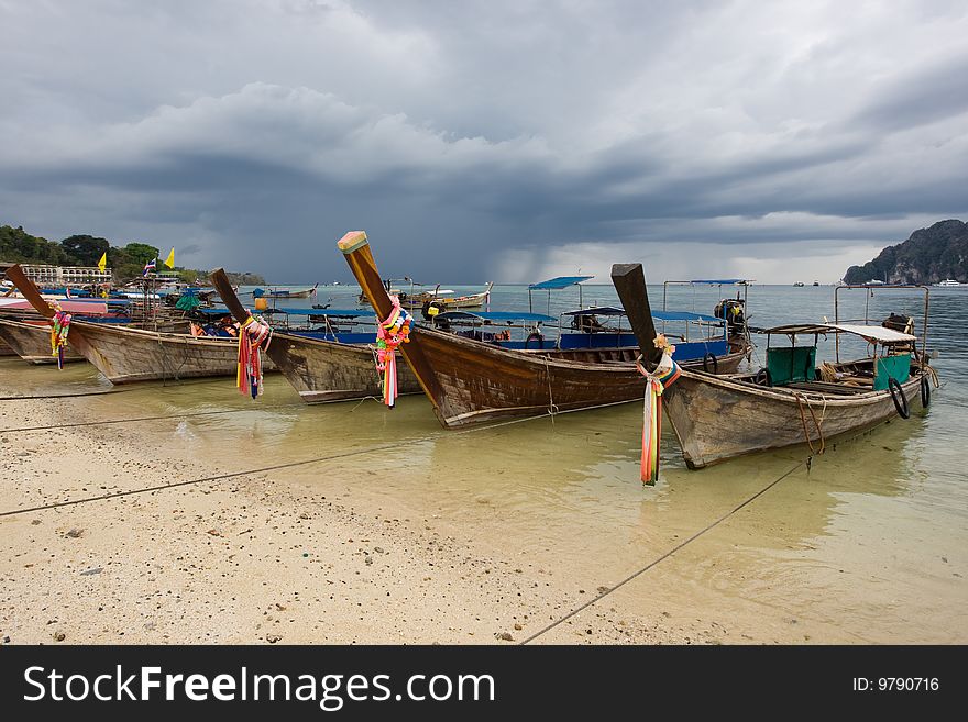 Longtail boats in thailand. Kho Pi Pi. Asia