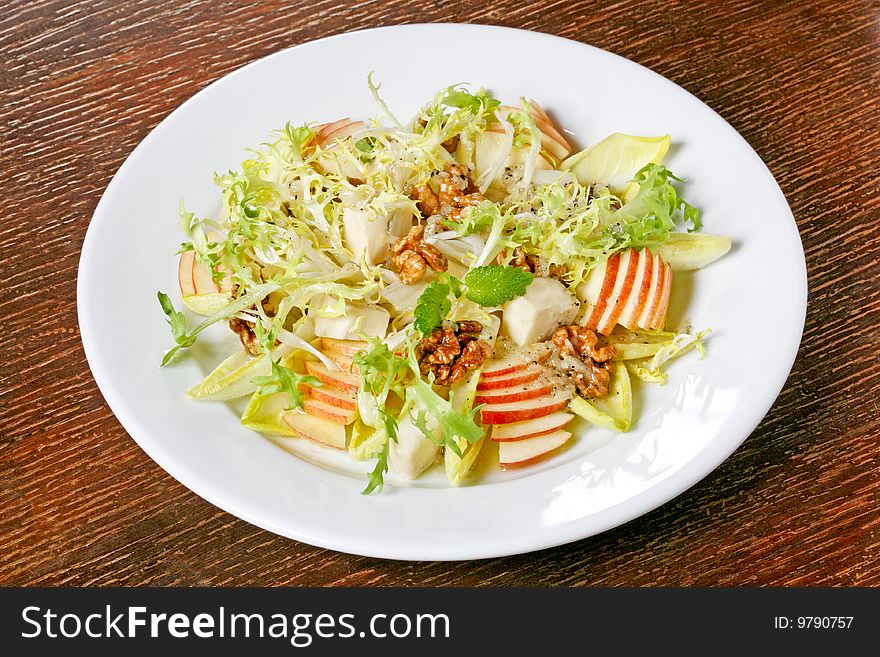 Apple nuts and blue cheese salad