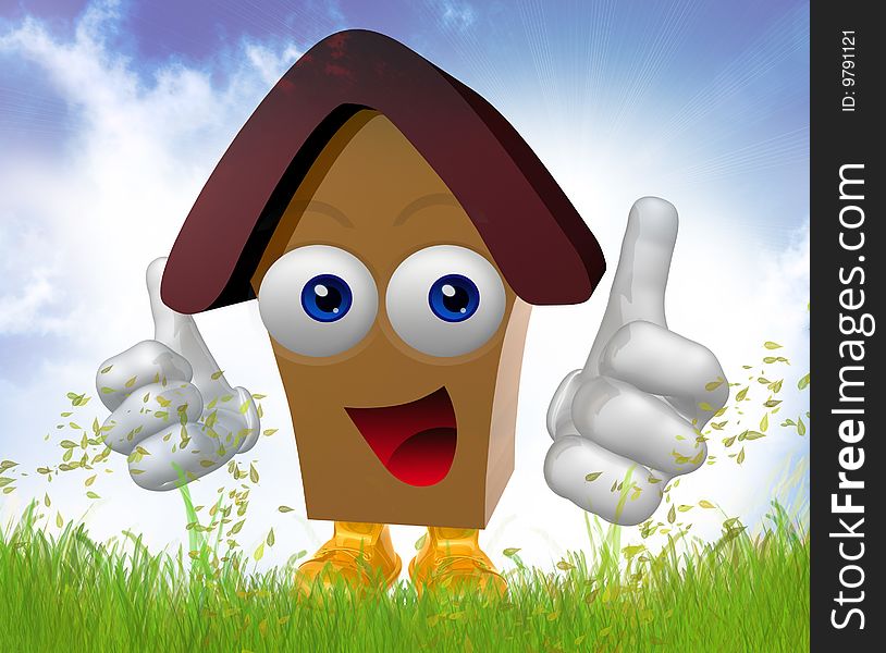 Happy 3d house mascot character illustration