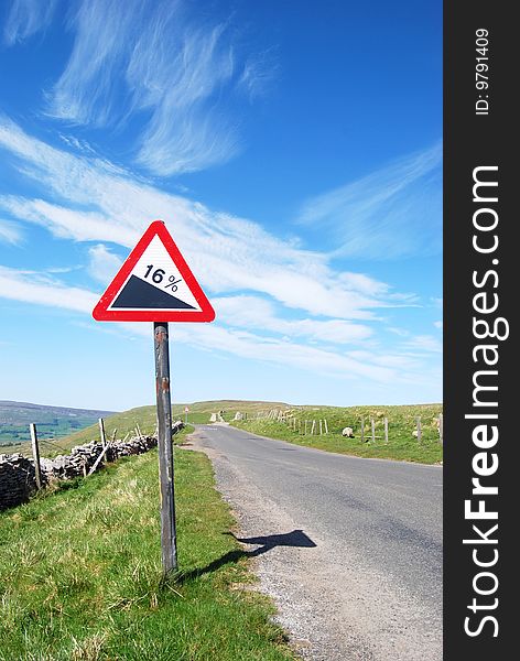 Warning sign on deserted Yorkshire dales road. Warning sign on deserted Yorkshire dales road