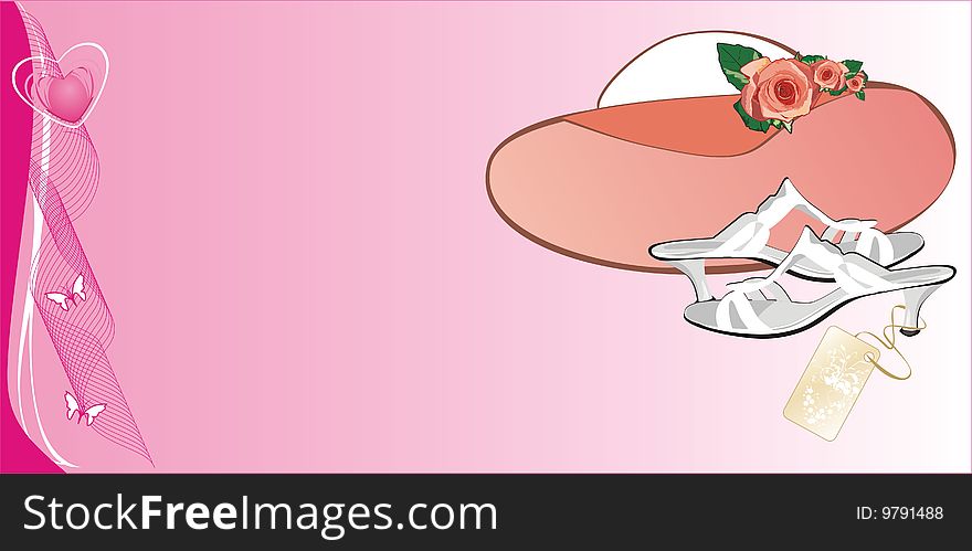 Female hat and shoes. Fashion card. Vector illustration