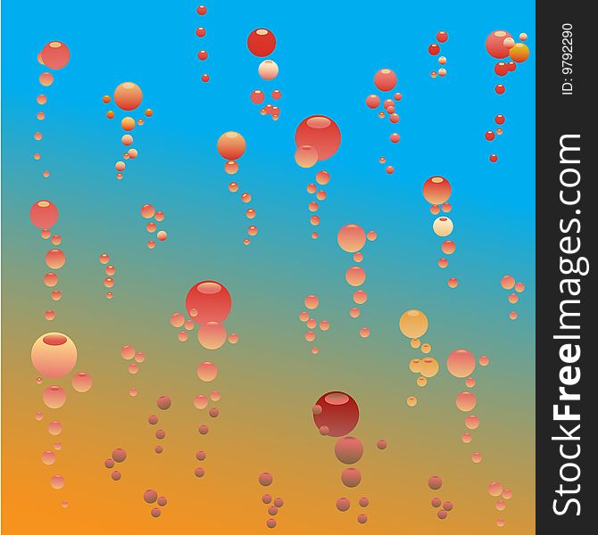 Some red water bubbles on a blue-to-orange background. Some red water bubbles on a blue-to-orange background