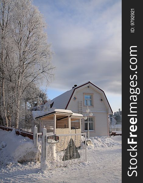 Very cold day, view over a neighbourhood in Finland