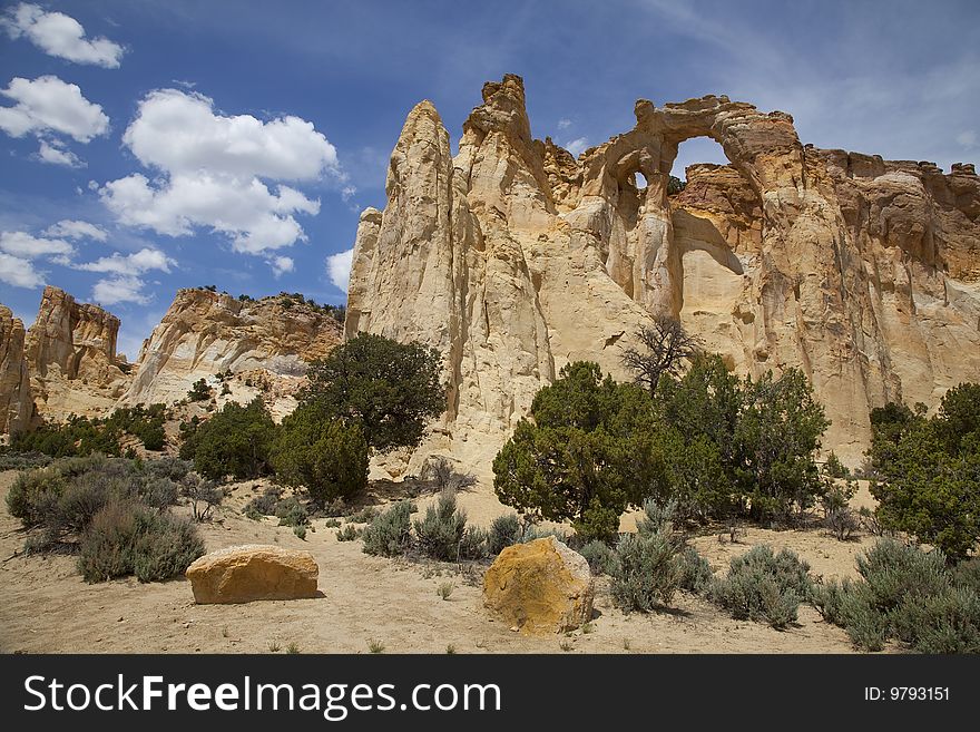 View of the red rock formations in  Grand Staircase Escalante National Monument with blue sky�s and clouds