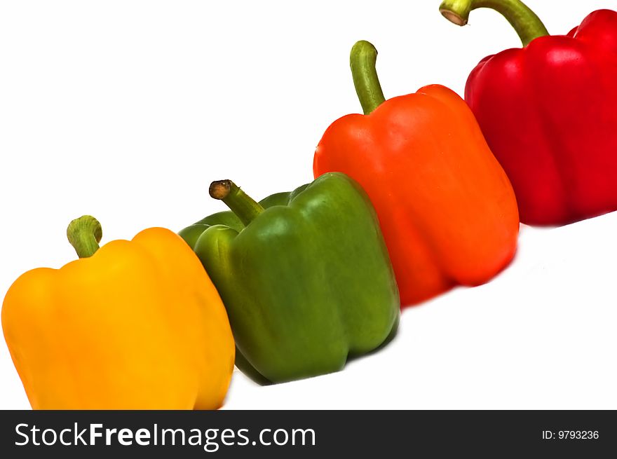 Photo of colorful peppers on white