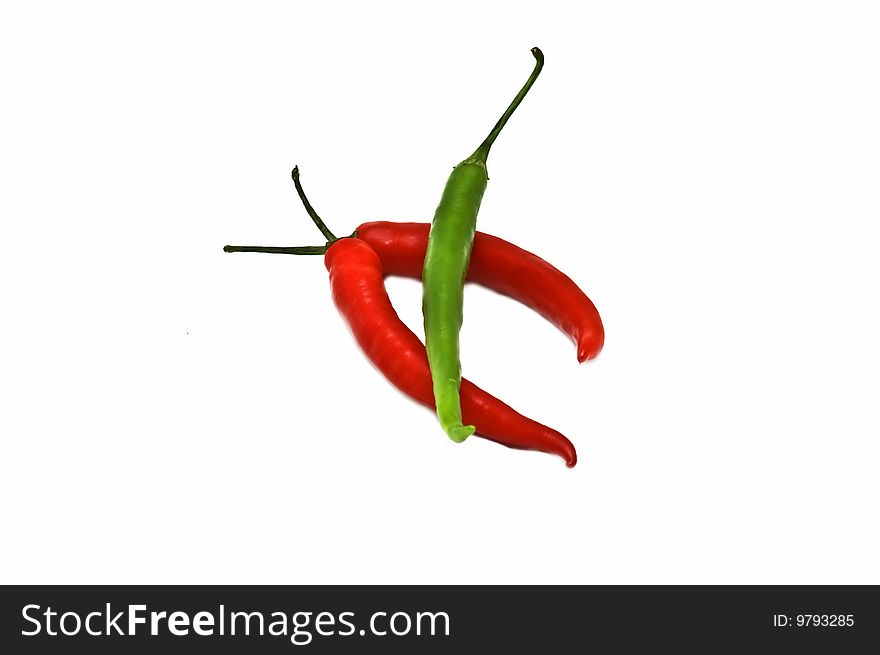 Hot chilli peppers on white