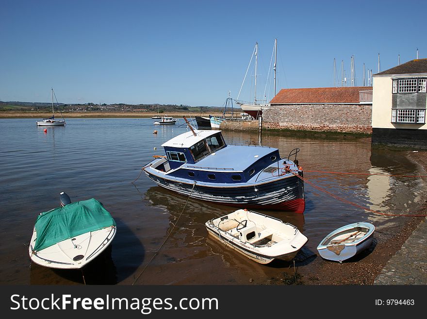 Moored boats at Topsham, Devon. Moored boats at Topsham, Devon