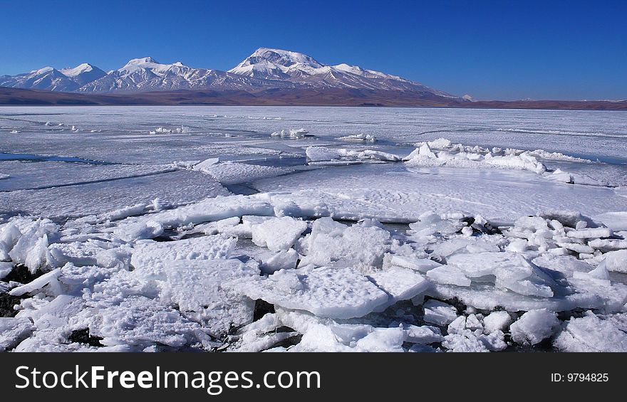 Ice Lake and Snow Mountains in Tibet