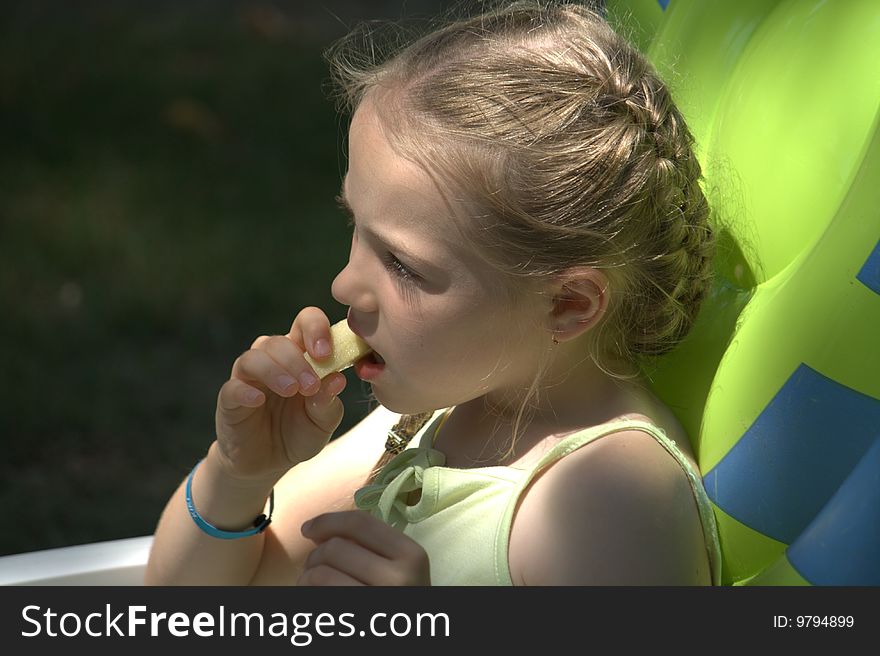 Beautiful and thoughtful girl rest in the shade. Beautiful and thoughtful girl rest in the shade