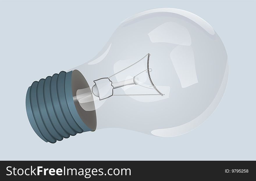 Vector illustration of an electric light bulb. Lightbulb on a blue background. It is transparent.