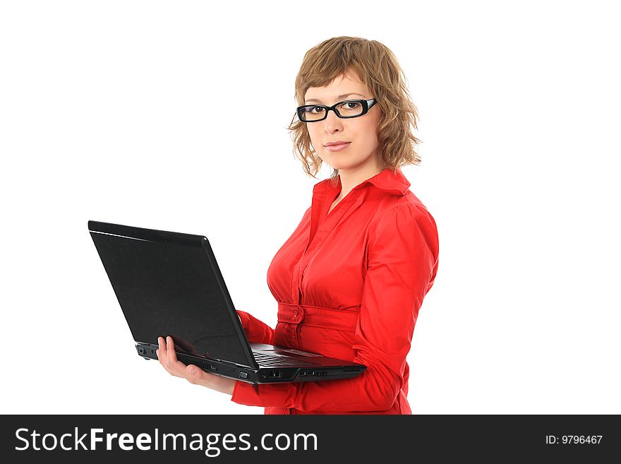 Portrait of a pretty young woman with a laptop. Shot in studio. Portrait of a pretty young woman with a laptop. Shot in studio.