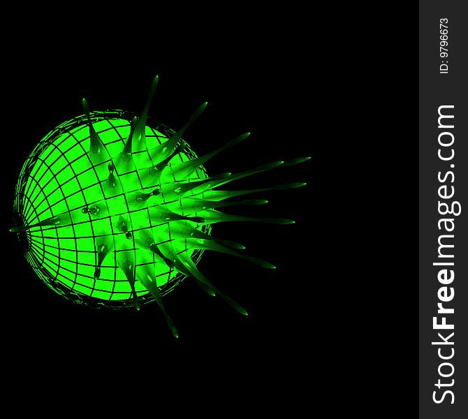 Abstract sphere with strips and cage lightning from inside