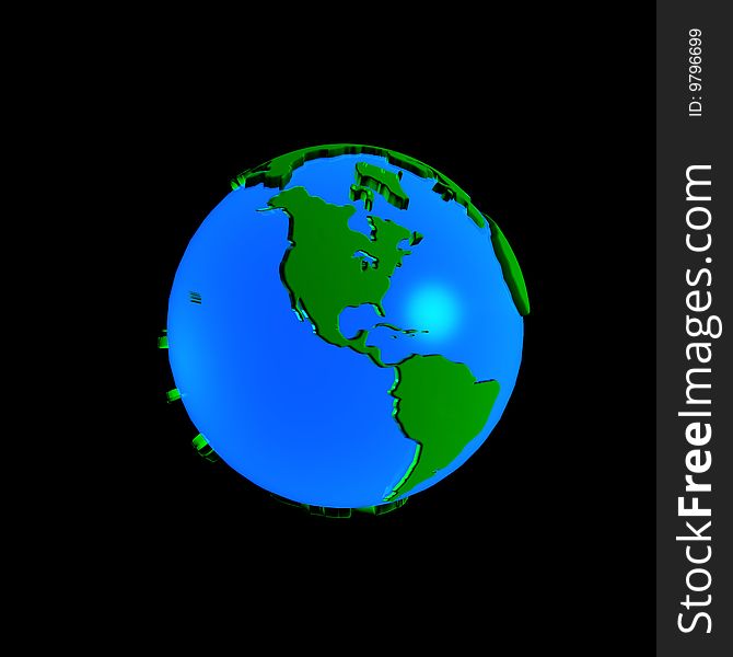 Blue globe with green continents. Blue globe with green continents