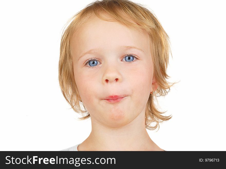 Funny toddler girl portrait isolated on white background