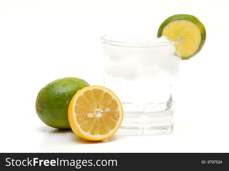 White soda pop with lemons and limes for garnish. White soda pop with lemons and limes for garnish