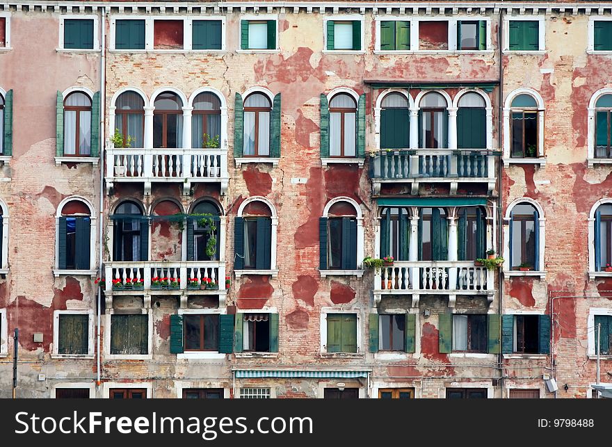 Details shot of building, old houses in Venice, Italy