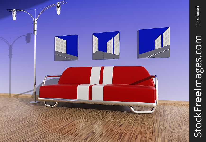 Interior of a room with a sofa. Interior of a room with a sofa